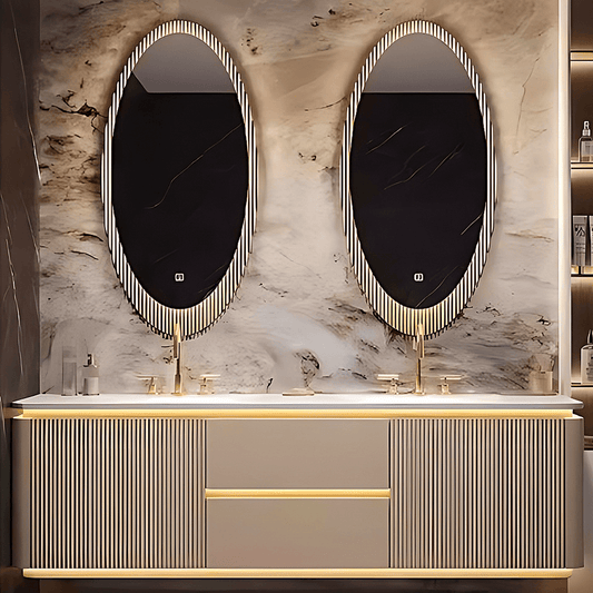 52"- 96" Luxury Bathroom Vanity with Double Sink & Lntelligent Defogging Mirror Gold