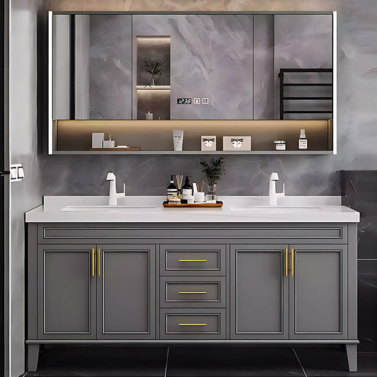 52"- 96" Modern Bathroom Vanity Set with Double Sink and Defogging Mirror Cabinet Gray