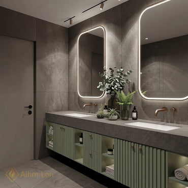 78''-96'' Double Bathroom Vanity with Sink Grooved Cabinet Doors Stone-Textured Top Stone
