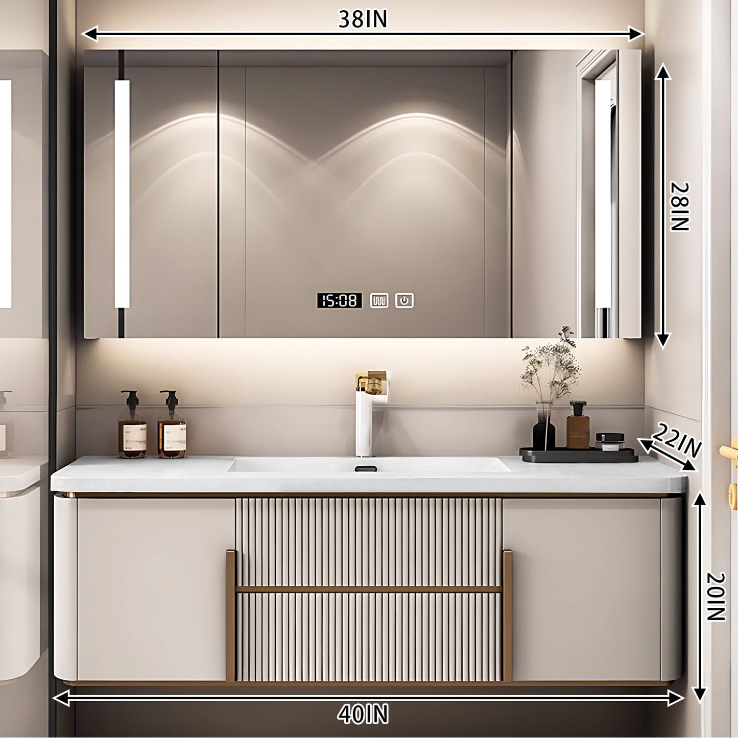 40"- 72" Modern Single Sink Floating Bath Vanity Set with Smart Mirror Cabinet