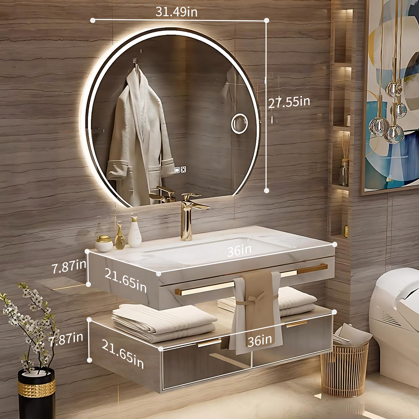 36"- 60" Modern Bathroom Vanity Set with Round Intelligent Mirror