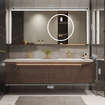 52"- 96" Modern Solid Wood Double Sink Bathroom Vanity Set with Smart Mirror , Floating