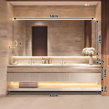 56"-78"Luxurious Solid Wood Bathroom Vanity Open Storage Rack Smart Defogging Mirror