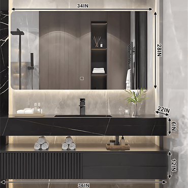 32"- 72" Modern Black Bathroom Vanity Set with Mirror and Single Basin