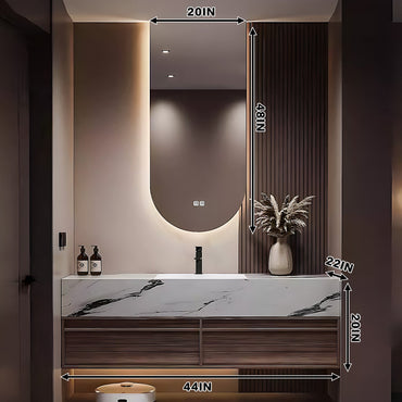 40"-72" Modern Floating Bathroom Vanity with Slate Countertop Smart Mirror