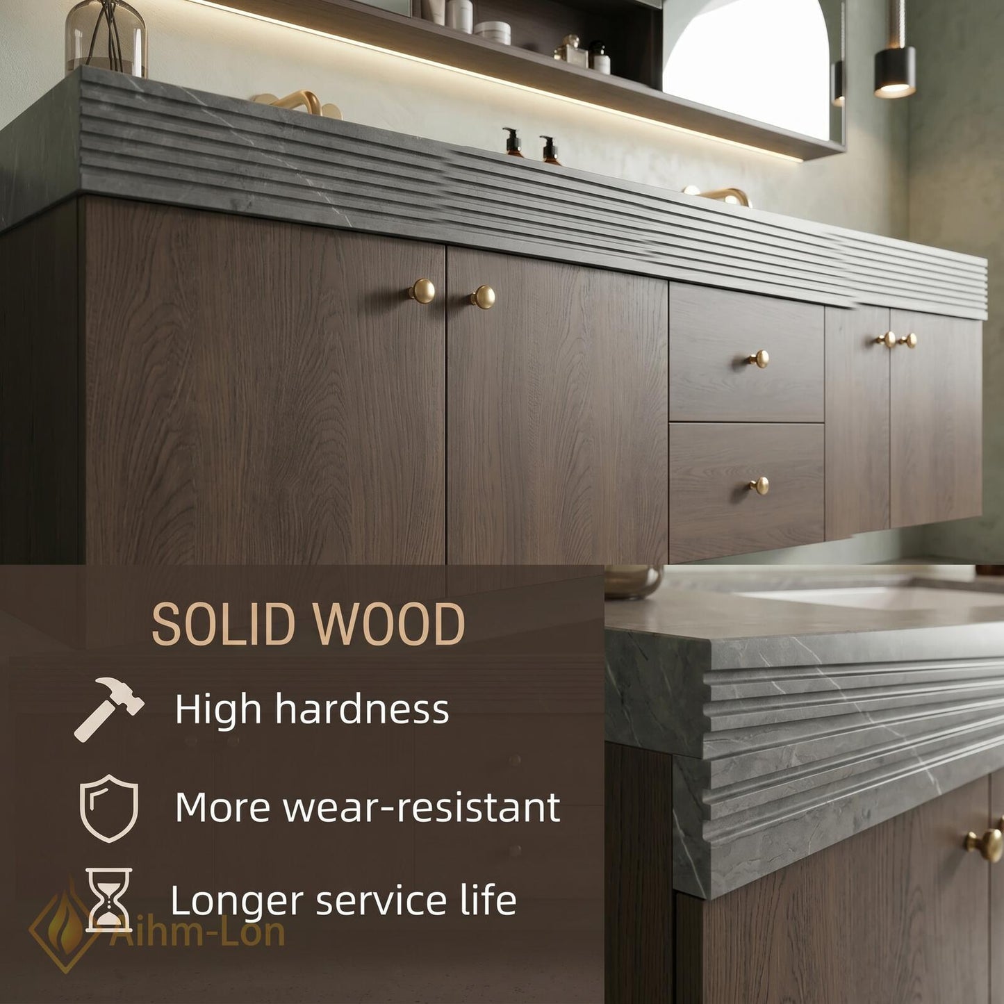 60''-96'' Modern Double Floating Bathroom Vanity with Sink Dark Walnut Slatted Panel