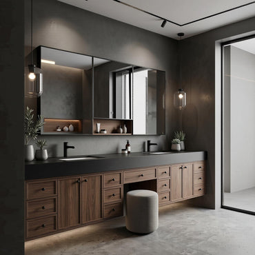 78''-96'' Modern Bathroom Vanity with Sink Double Dark Stone Top Drawer Storage
