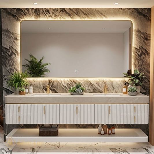 60''-96'' Bathroom Vanity with Sink Floating Storage Drawers Marble Top Double Smart