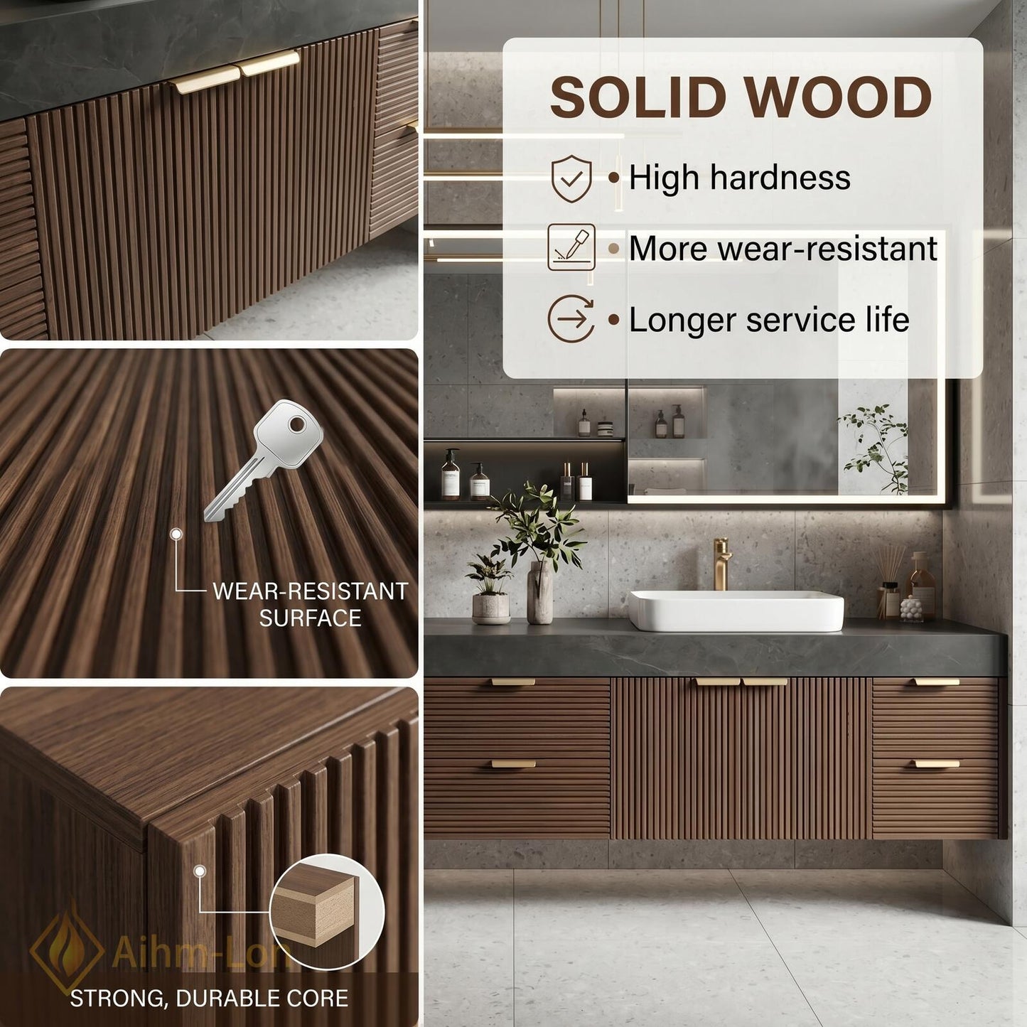 72''-96'' Double Bathroom Vanity with Sink Dark-Wood Modern Countertop Finish Vertical