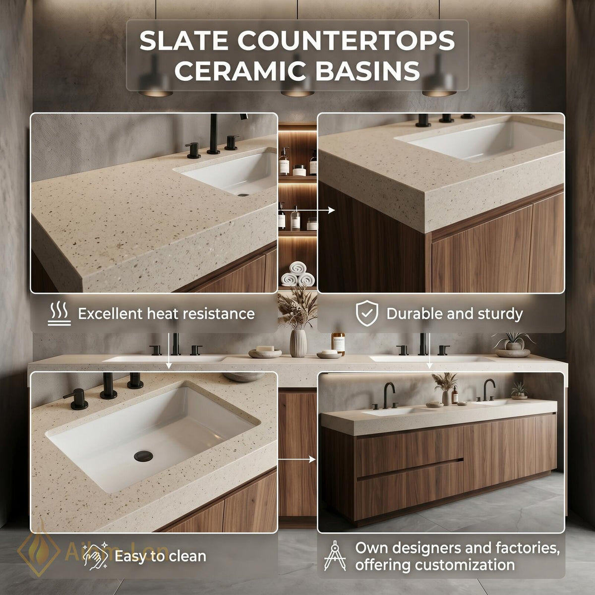 60''-96'' Double Bathroom Vanity with Sink Modern Warm Wood Finish Large Mirror