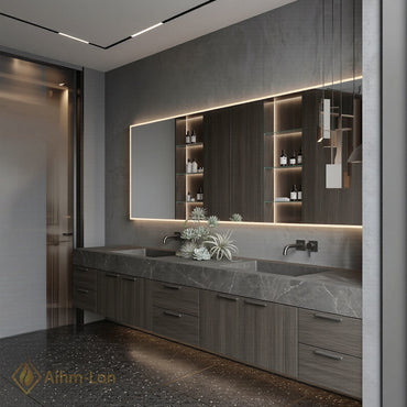 78''-96'' Double Bathroom Vanity with Sink Grey-Marble Grey Floating Wood-Grain Frame Dark
