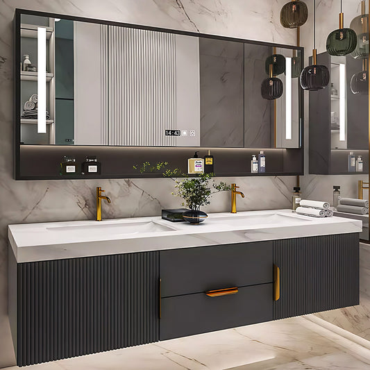 56"-96"Modern Bathroom Vanity with Sink Includes Gray Striped Storage Cabinet