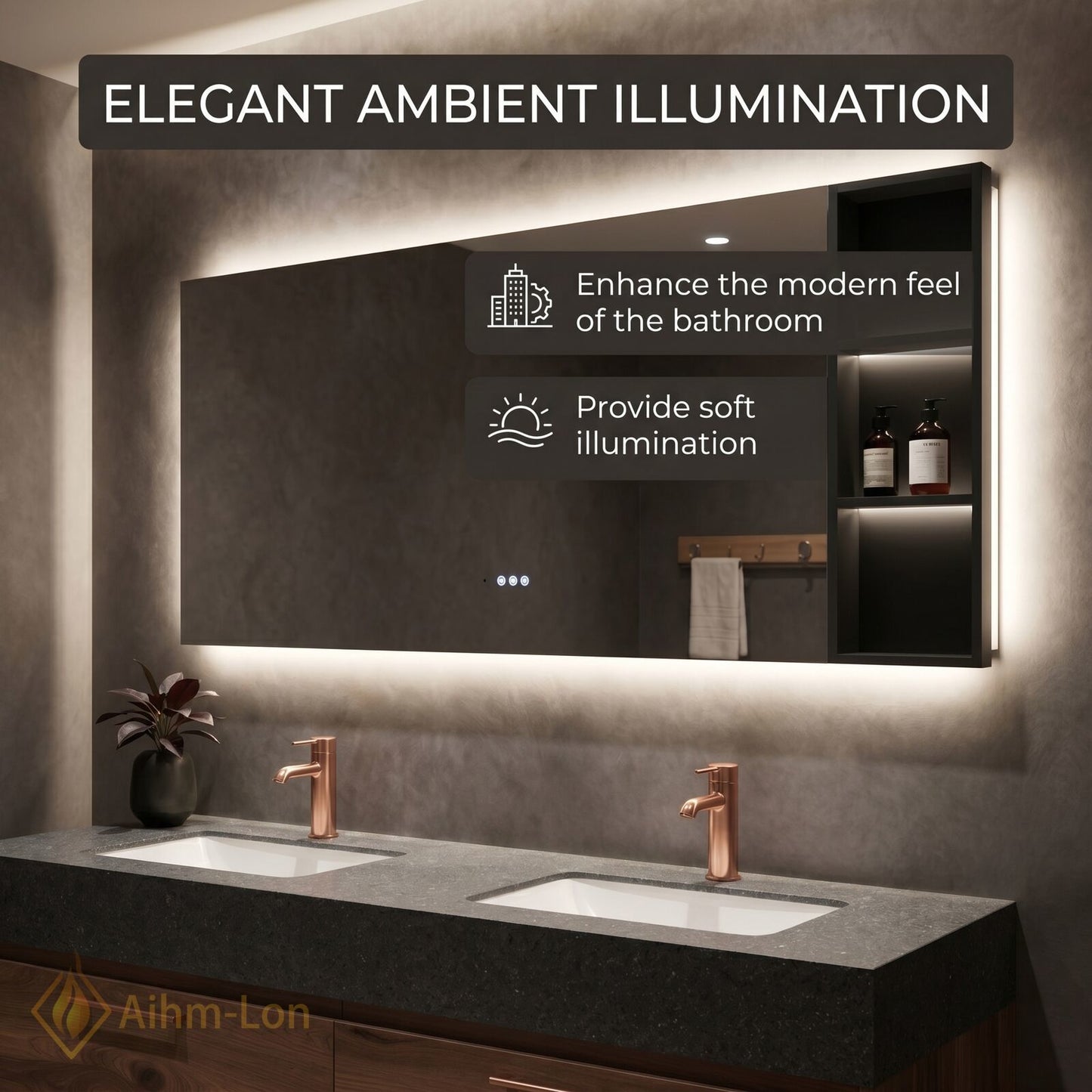 60''-96'' Floating Bathroom Vanity with Sink Double Sink Speckled Stone Mirror Cabinet