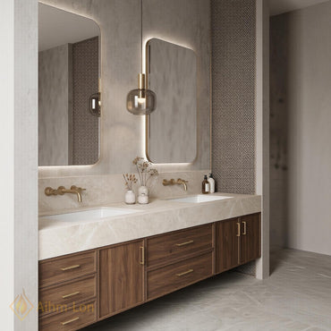 70''-96'' Double Bathroom Vanity with Sink Floating Stone Marble-Top Storage Drawers