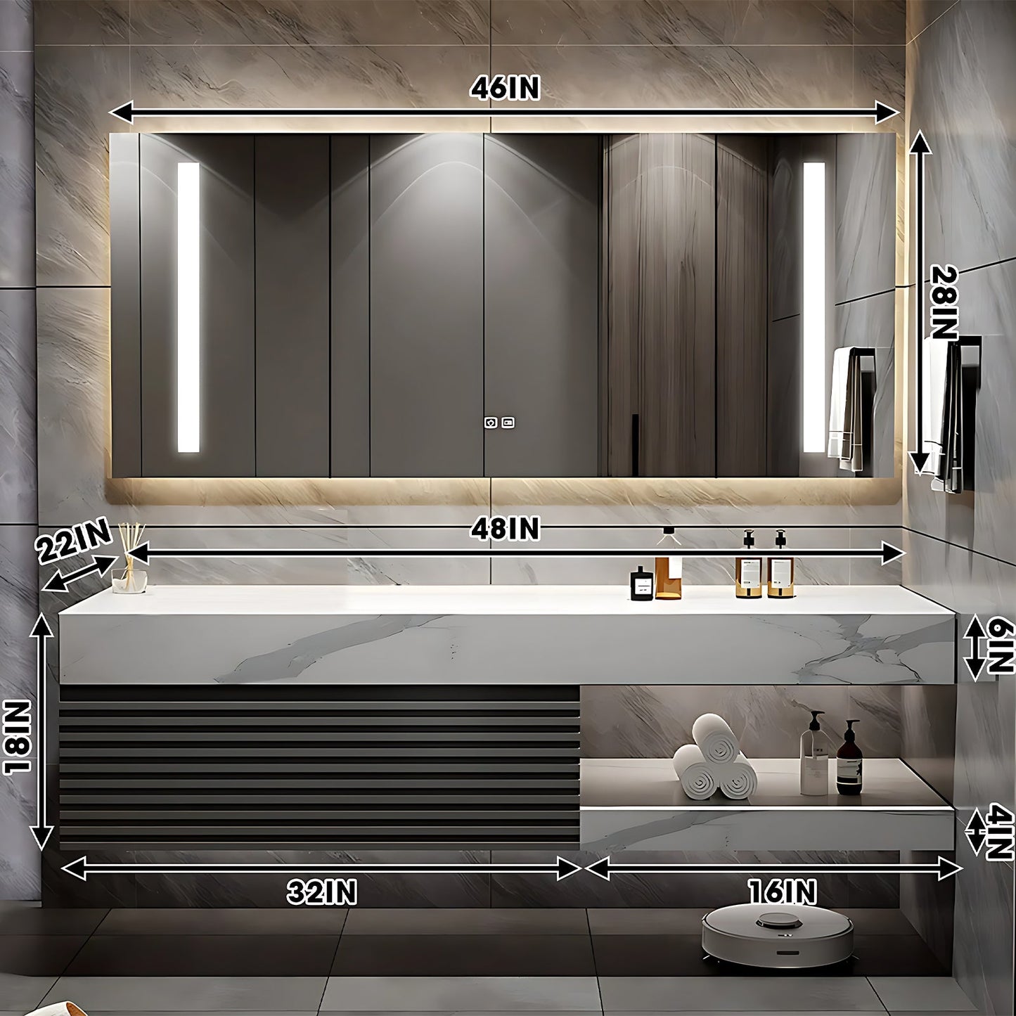 40"-72"Bathroom Vanity with Sink, Floating Solid Wood Cabinet with Striped Door Panel