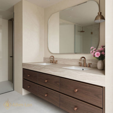 60''-96'' Modern Bathroom Vanity with Sink Floating Dark Walnut Clean Edge Six Drawers