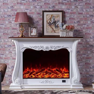 Aihm-Lon Brown Electric Fireplace with Wood Grain and Carved Decoration 59”