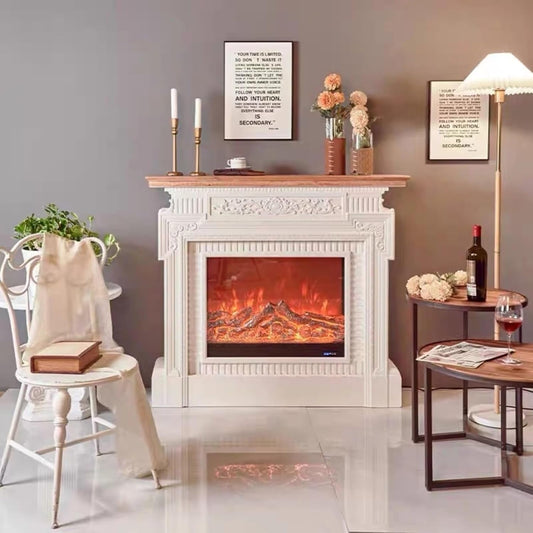 Aihm-Lon White Indoor Electric Fireplace with Retro Engraving 49”