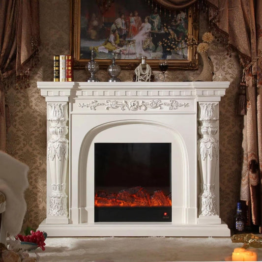 Aihm-Lon Electric Fireplace Includes Ornate Carvings & Double-Column Design 59”