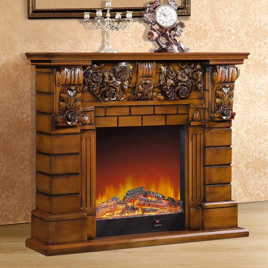 Aihm-Lon Brown Electric Fireplace Includes Vintage Rose Carving 51”