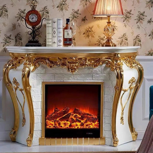Aihm-Lon Electric Fireplace with Exquisite Carving White Vintage Tall Chimenea TV Stand 57”