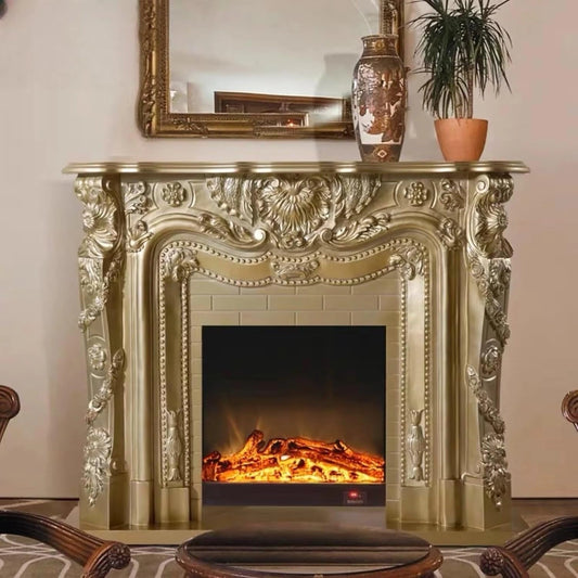 Aihm-Lon Exquisite Electric Fireplace Gold Luxury Countertop Archway 59”
