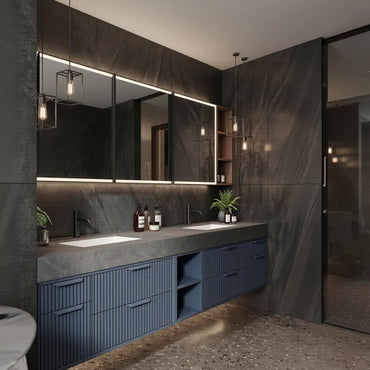 60''-96'' Double Bathroom Vanity with Sink Modern Floating Slate-Gray Finish Slatted Front