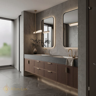 60''-96'' Double Bathroom Vanity with Sink Slatted Side Panels Deep Brown Tone