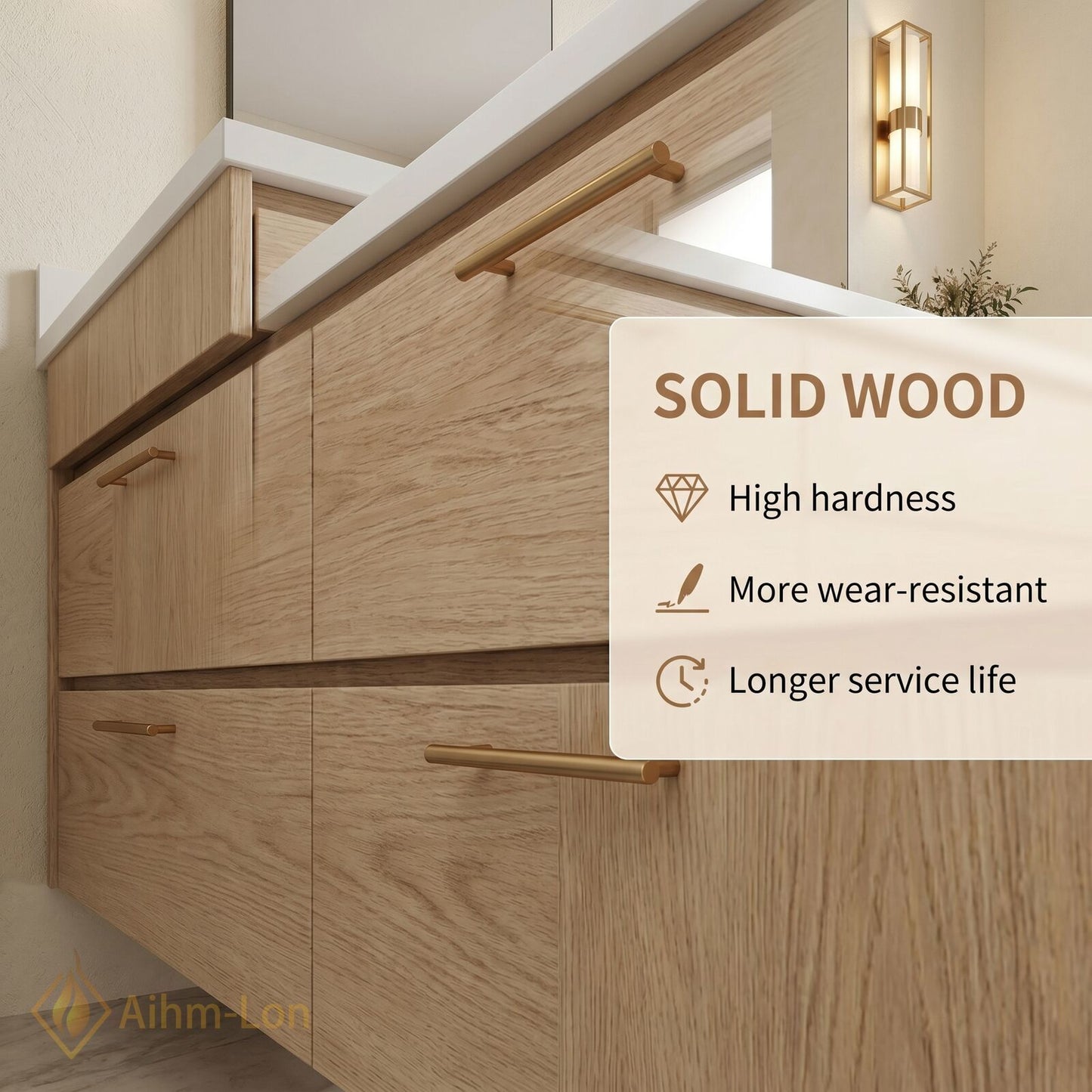 60''-96'' Modern Bathroom Vanity with Sink Floating Light Oak Finish Four Drawers