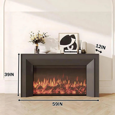 Aihm-Lon Black Electric Fireplace Includes 3D Real Flame Effect 47”-71”