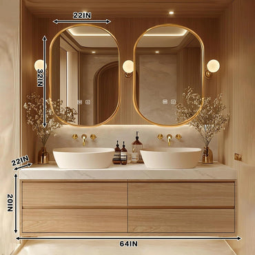 64"Floating Bathroom Vanity Includes Irregular Mirrors with Double Sinks