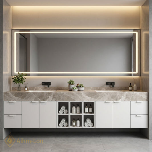 76''-96'' Double Bathroom Vanity with Sink Floating Drawers Stone Vein Marble Top