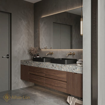 60''-96'' Double Bathroom Vanity with Sink Modern Vanities Narrow Vertical Slats Large