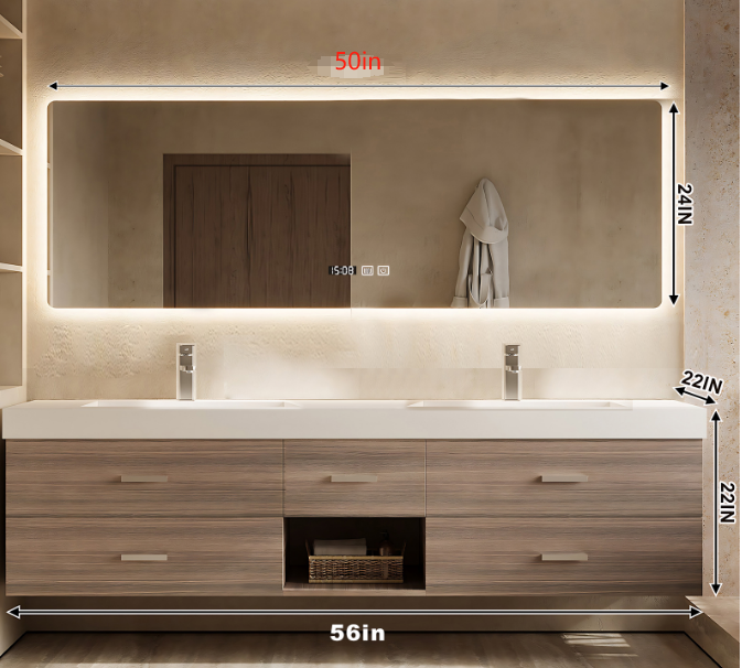 56"- 78"Floating Bathroom Vanity Includes Five Brown Wood Design Drawer