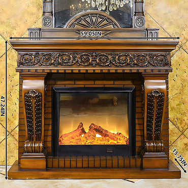 Aihm-Lon Electric Fireplace Brown Retro Design with Realistic Flame Effects 59”