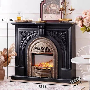 Aihm-Lon Tall Electric Fireplace with Metal Birdcage Firebox and Vintage Carving 51”