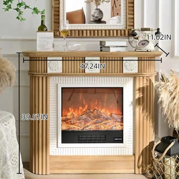 Aihm-Lon Brown Electric Fireplace Retro 3D Relief 47”