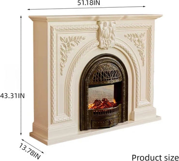 Aihm-Lon White Electric Fireplace Solid Wood Cabinet with Real Flame Insert 47”-59”