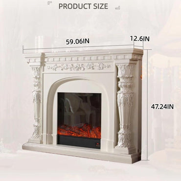 Aihm-Lon Electric Fireplace Includes Ornate Carvings & Double-Column Design 59”