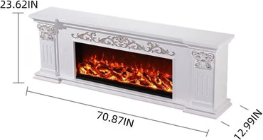 Aihm-Lon White Electric Fireplace Includes Gold-Outlined 71”
