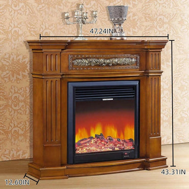 Aihm-Lon Brown Electric Fireplace Includes Ornate Carved Detail 47”
