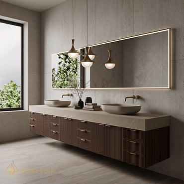 88''-96'' Double Bathroom Vanity with Sink Floating Modern Solid-Wood Stone-Top Storage Drawers