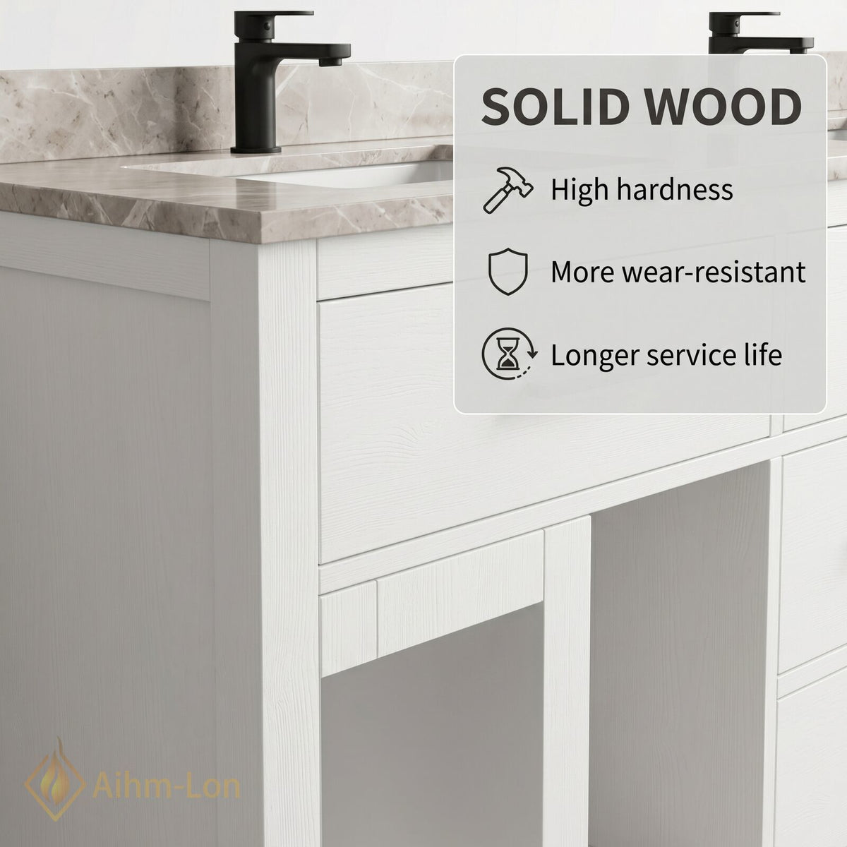 76''-96'' Double Bathroom Vanity with Sink Floating Drawers Stone Vein Marble Top