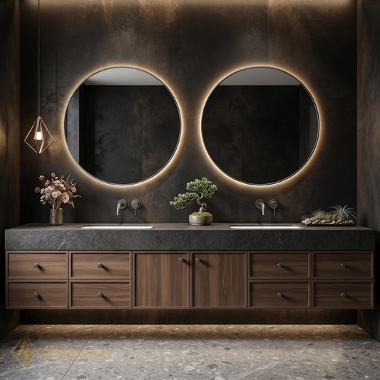 70''-96'' Double Bathroom Vanity with Sink Dark-Walnut Modern Floating Slatted