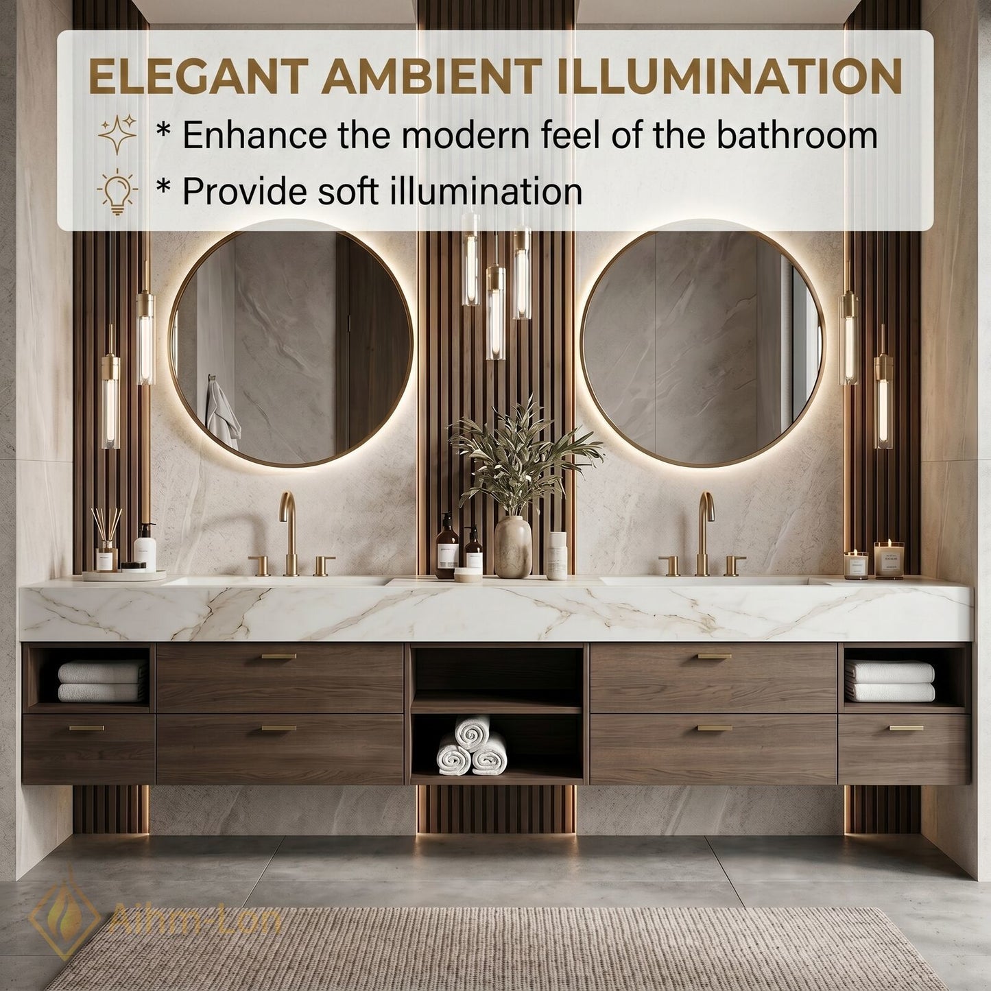 76''-96'' Double Bathroom Vanity with Sink Modern Wood-Grain Slatted Vanities Warm Vertical