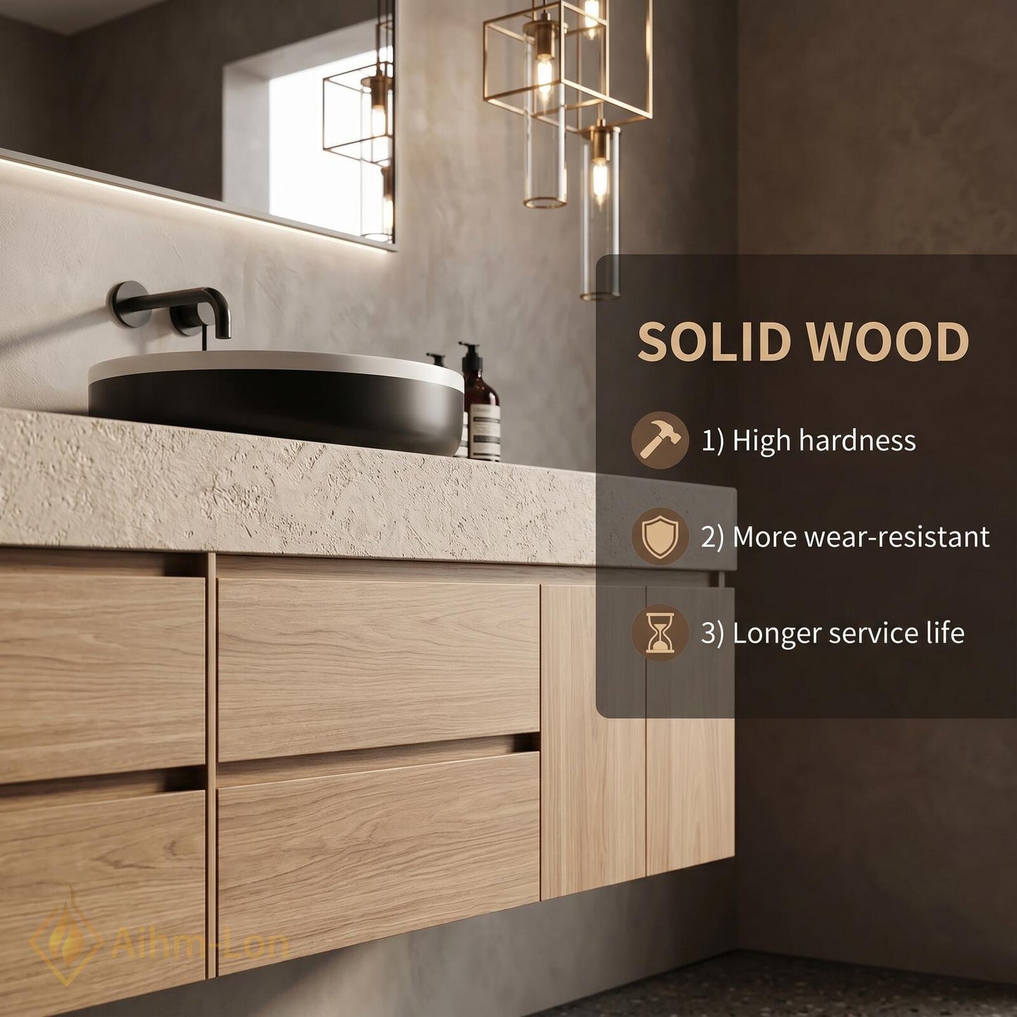60''-96'' Double Bathroom Vanity with Sink Light-Oak Modern Floating Two Vessel