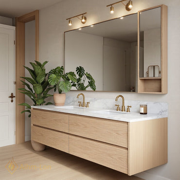 60''-96'' Modern Bathroom Vanity with Sink Floating Wood Marble Integrated Mirror Storage