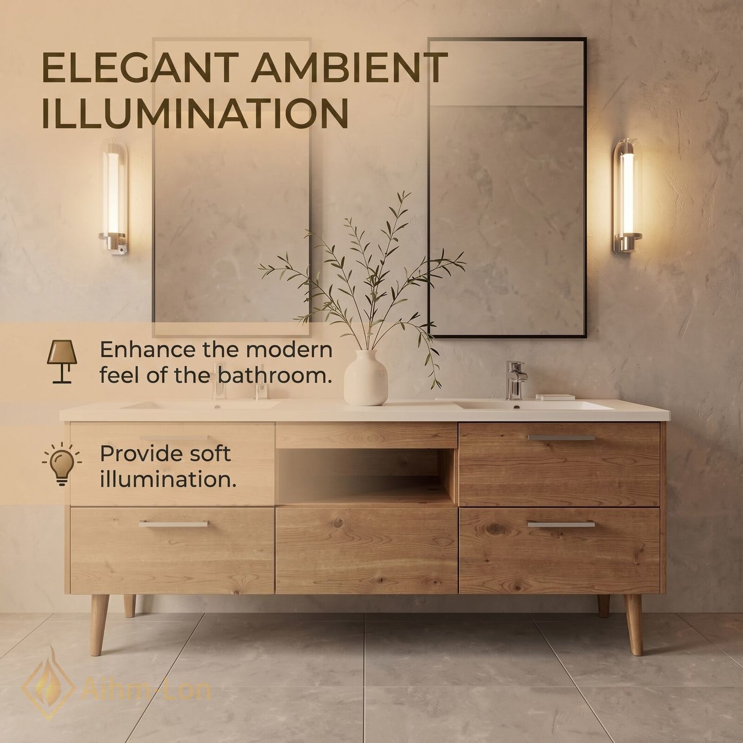 60''-96'' Spacious Bathroom Vanity with Sink Double Sink Natural Wood Grain Open Center