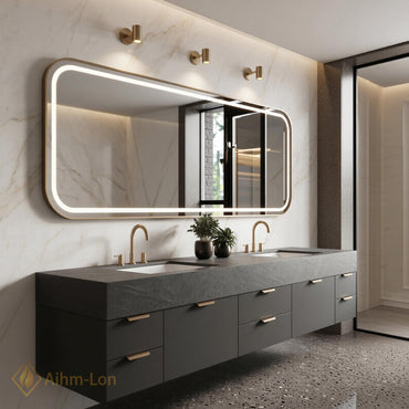 70''-96'' Double Bathroom Vanity with Sink Dark Grey Modern Floating Stone Countertop