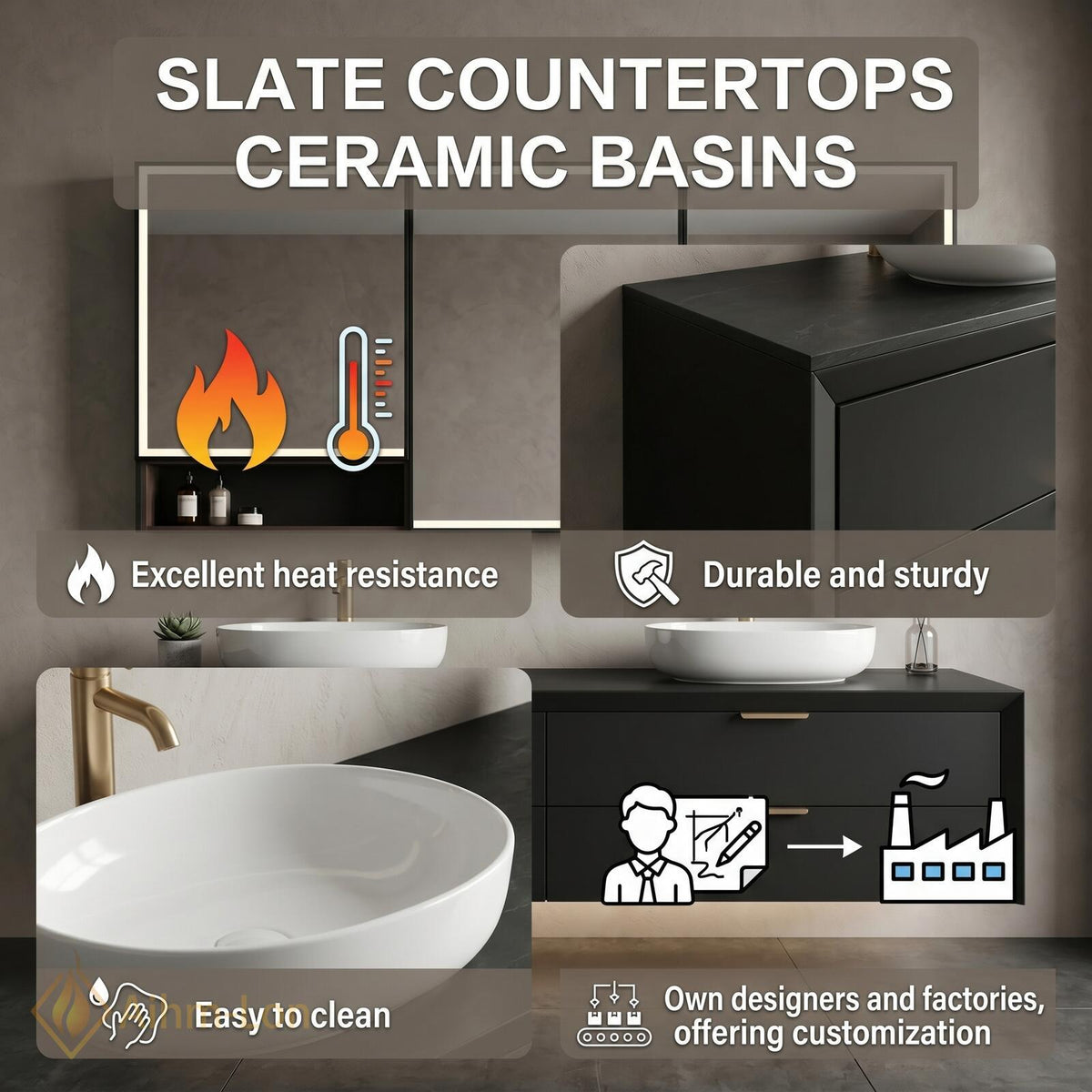 60''-96'' Double Bathroom Vanity with Sink Modern Floating Matte Black Drawer System